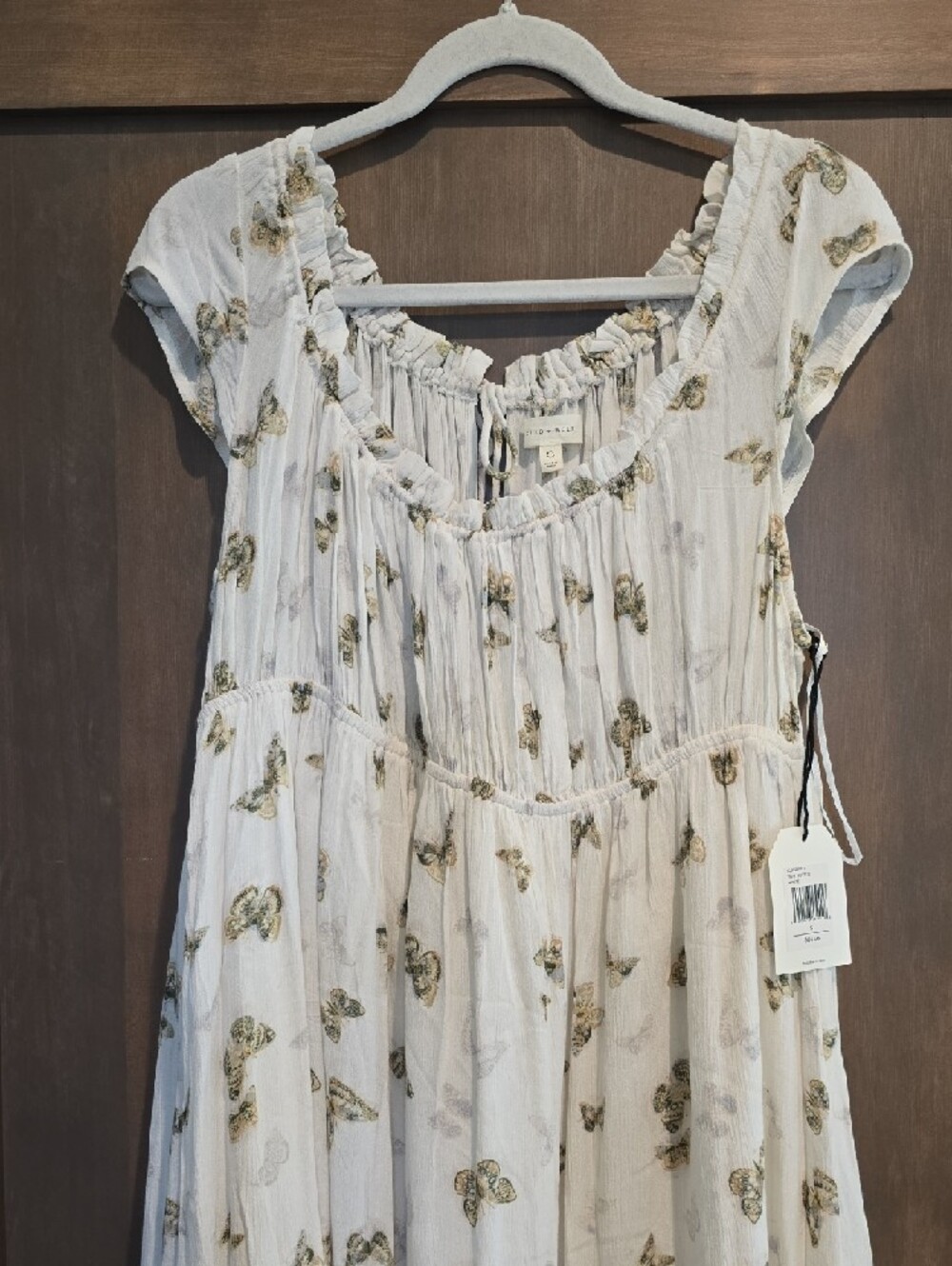 Light Buttercream Butterfly Print Summer Dress, Cleo + Wolf, NWT, Small - Picture 6 of 11